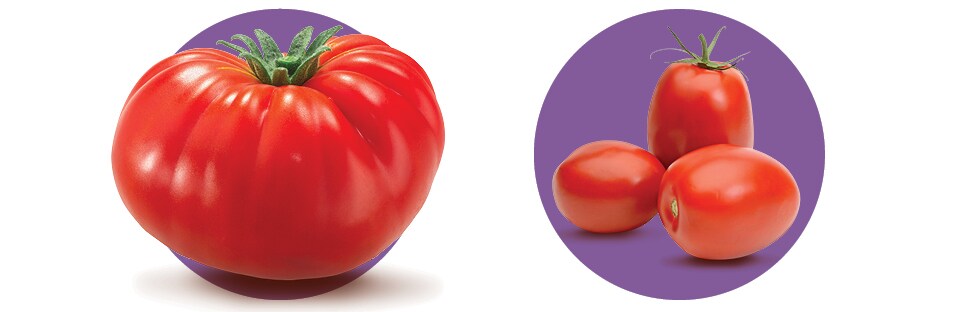 Heirloom, Roma, and Plum