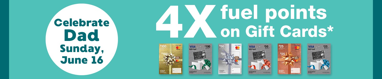 Download coupon for 4X Fuel Points on Mastercard and Visa Gift Cards for Father’s Day!