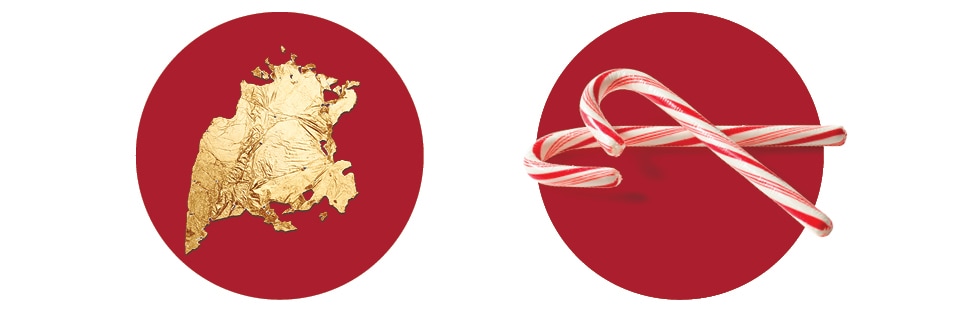edible gold leaf and candy canes